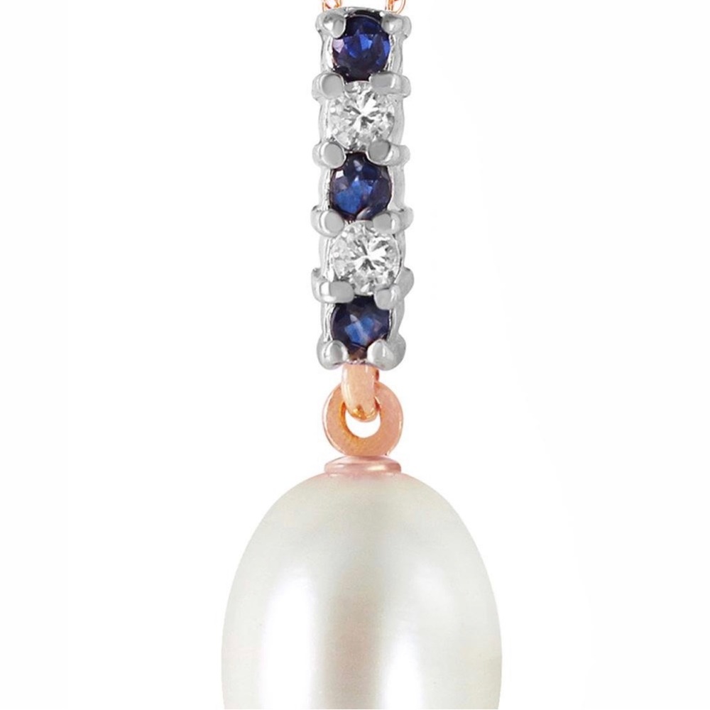 Genuine 4.15 ctw Pearl, Sapphire & Diamond Necklace 14KT Rose Gold